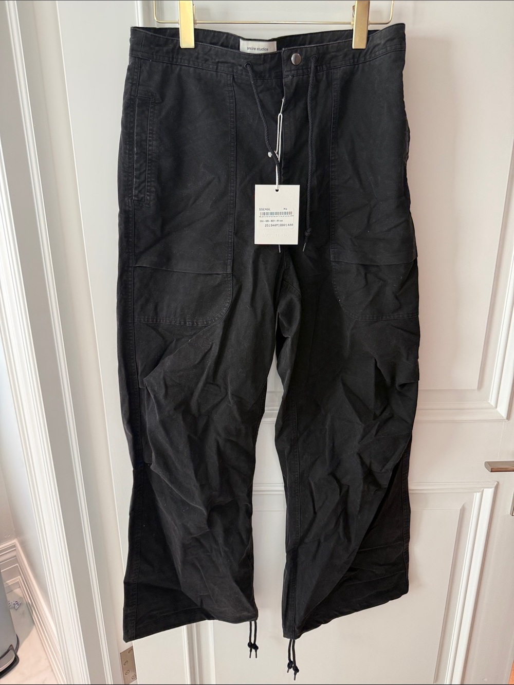 Entire Studio Men's Black Cargo Pants with Drawstring Hem